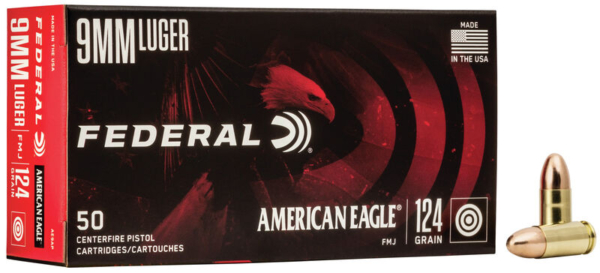Federal 9mm luger 124 gr FMJ, American Eagle